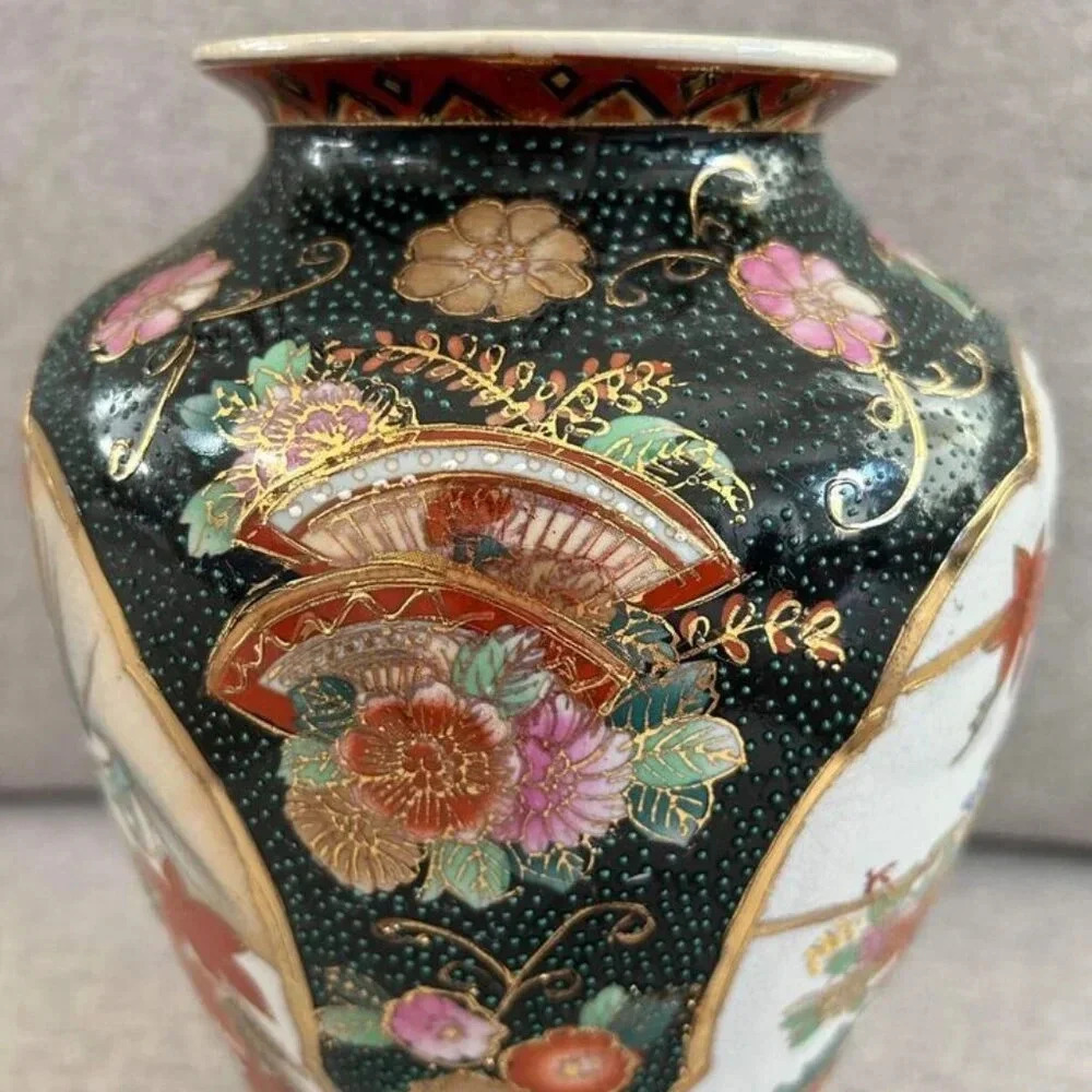 Vintage Hand Painted Enamel Decorative Oriental Vase - Picture 5 of 9